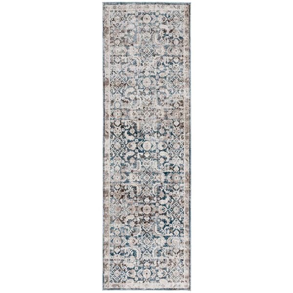 SAFAVIEH Antique Patina Blue/Beige 2 ft. x 8 ft. Distressed Border Ornate Runner Rug