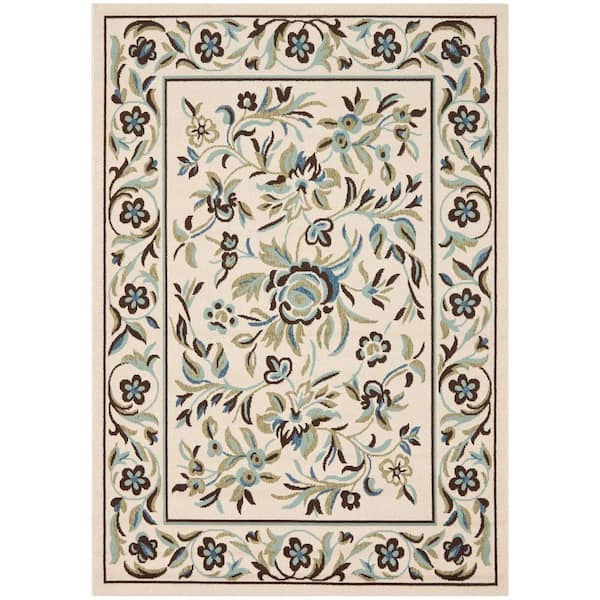 SAFAVIEH Veranda Cream/Green 8 ft. x 11 ft. Border Indoor/Outdoor Patio  Area Rug