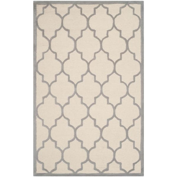 Cambridge Ivory/Silver 8 ft. x 10 ft. Border Geometric Trellis Area Rug