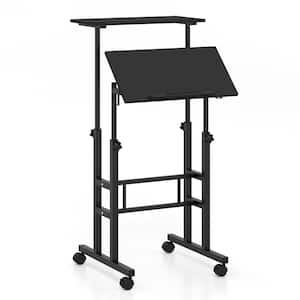 24 in. Rectangular Black Mobile Standing Desk Rolling Adjustable Laptop Cart Home Office