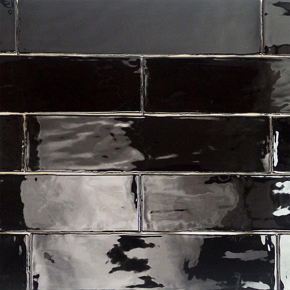 Messi Black Polished Ceramic Subway Wall Tile 3x12
