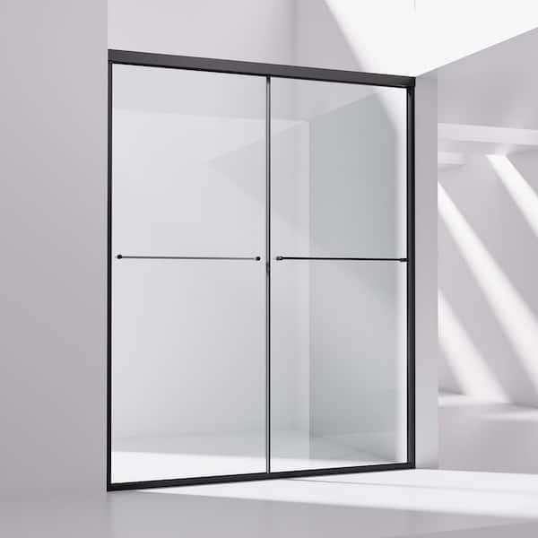 56 in. - 60 in. W x 76 in. H Double Sliding Semi-Frameless Shower Door in Matte Black with 5/16 in. (8 mm) Clear Glass