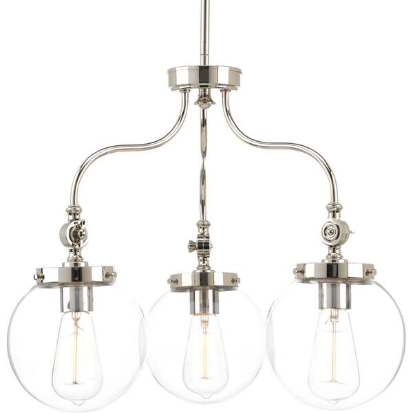 Progress Lighting Penn 3-Light Polished Nickel Chandelier with Clear Glass Shade