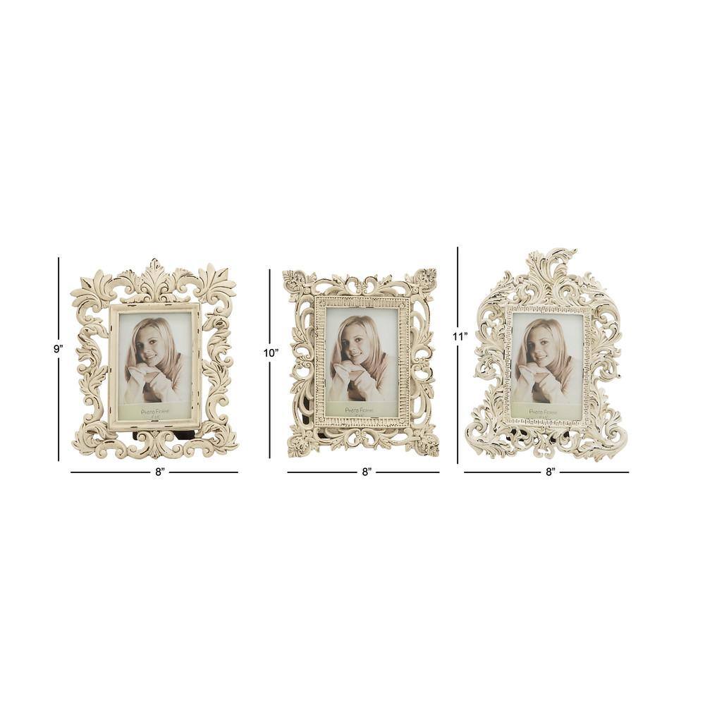 Distressed White Polystone Scrollwork Photo Frames Set of 3