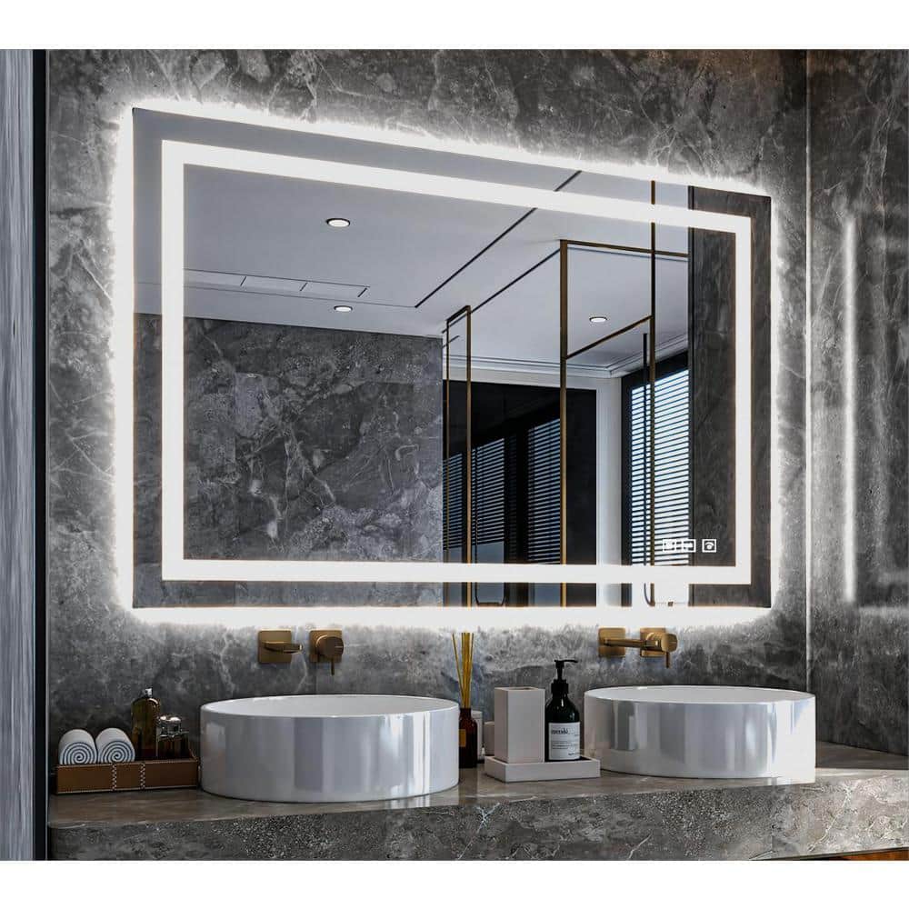 TOOLKISS 40 in. W x 32 in. H Rectangular Frameless LED Light Anti-Fog Wall  Bathroom Vanity Mirror with Backlit and Front Light TK23607 - The Home