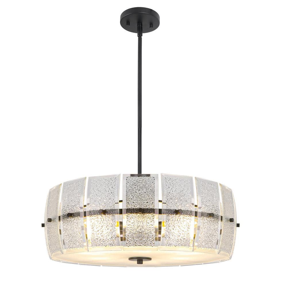 20 in. 5-Light Black Glass Drum Modern Round Elegant Farmhouse Chandeliers 