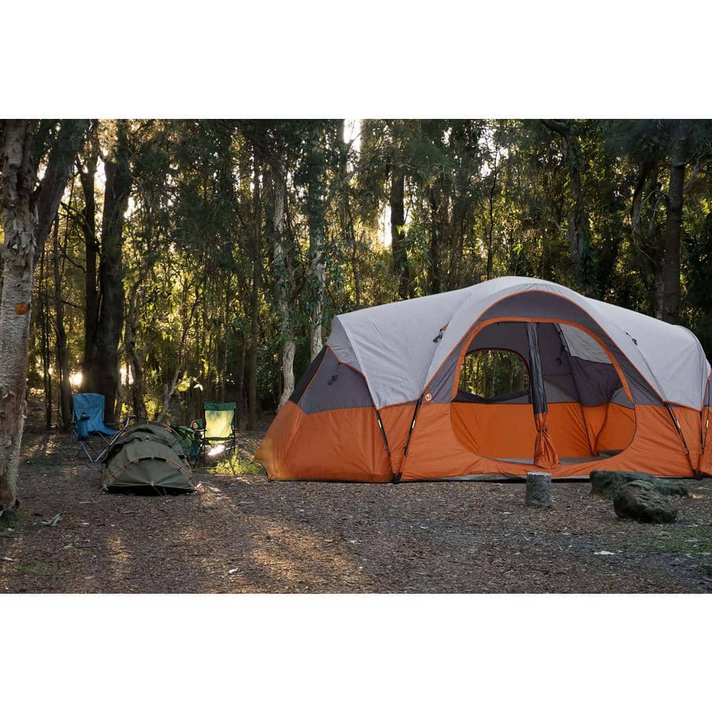 10-Person Orange Polyester 2-Room Camping Tent