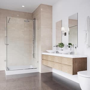 Pacifica 48 in. L x 36 in. W x 79 in. H Frameless Pivot Shower Enclosure Kit in Brushed Nickel with 3/8 in. Clear Glass