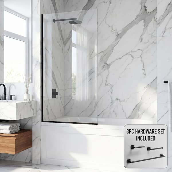 VIGO Zenith 34 in. W x 62 in. H Frameless Fixed Tub Screen Door in