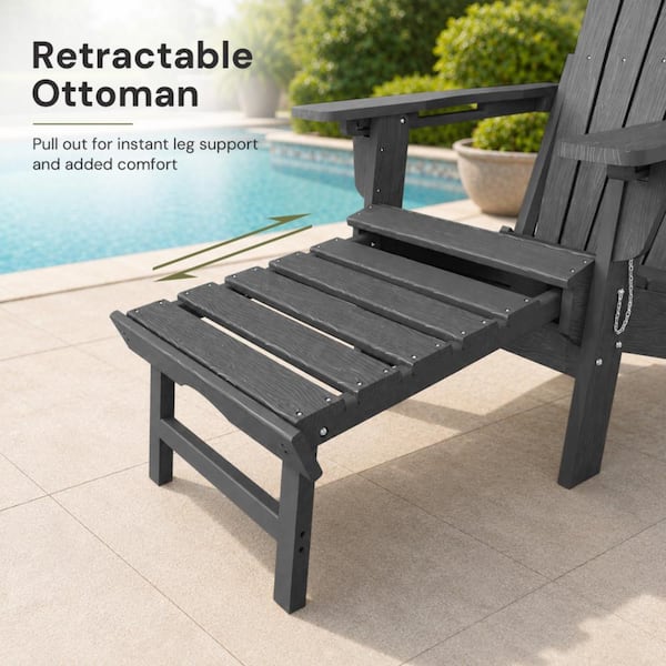 Thoeoe Gray HDPE Outdoor Folding Adirondack Chairs with