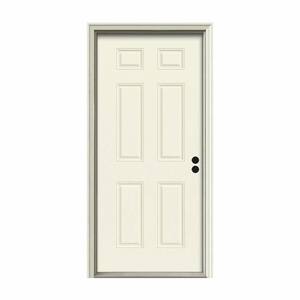 36 in. x 80 in. 6-Panel Vanilla Painted Steel Prehung Left-Hand Inswing Front Door w/Brickmould