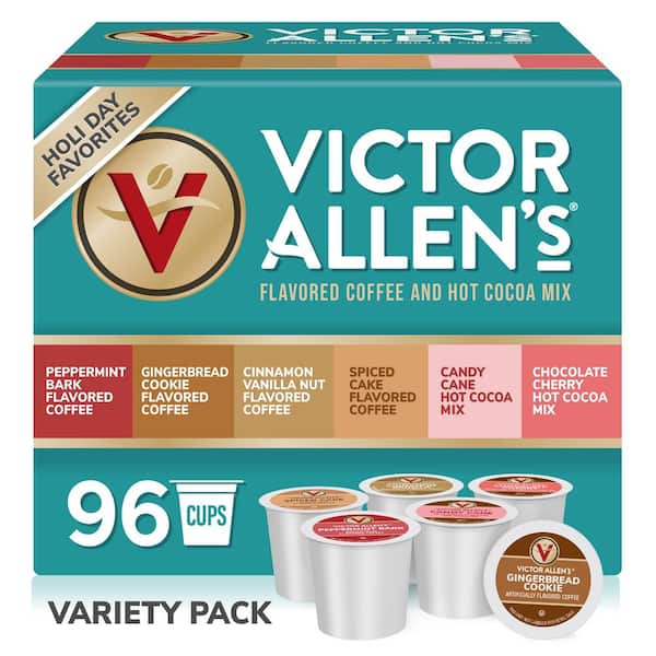 Victor Allen's Holiday Favorites Coffee & Hot Cocoa Variety Pack Single Serve Cups & Coffee Pods for Keurig K-Cup Brewers (96 Count)