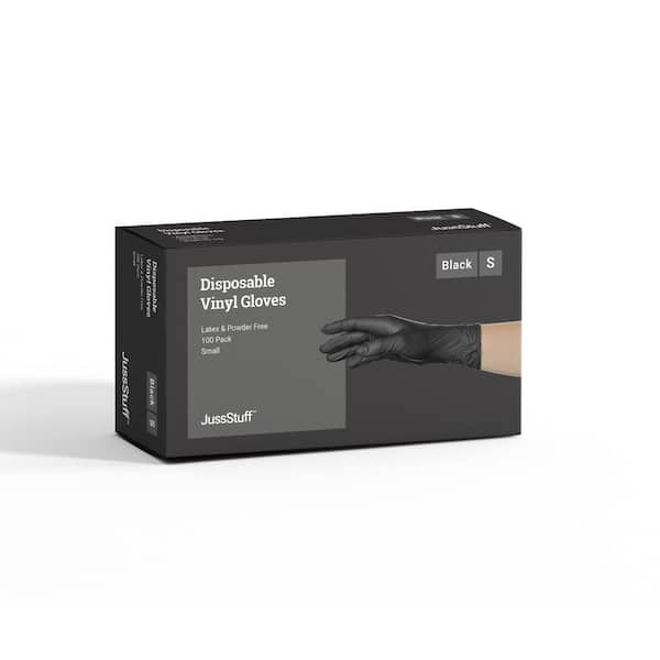 JussStuff Small Vinyl Exam Latex Free and Powder Free-Gloves in Black-Box of 100-Gloves
