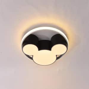 Lumin 20.47 in. 1-Light Black and White Smart LED Flush Mount with Remote Control and Mickey Mouse Shaded