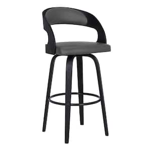 26 in. Black and Gray Low Back Wooden Frame Bar Stool with Leather Seat