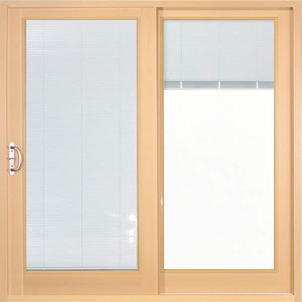 72 in. x 80 in. Woodgrain Interior Composite Prehung Right-Hand DP50 Sliding Patio Door with Blinds Between Glass