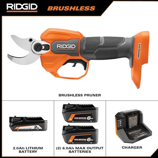 18V Brushless Pruner Kit with 2.0 Ah Battery, Charger, and 6.0 Ah MAX Output Lithium-Ion Batteries (2-Pack)