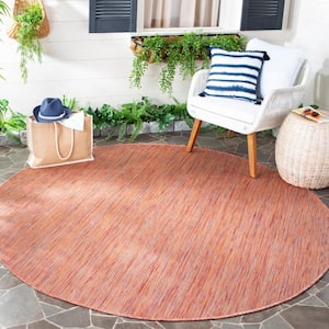Beach House Rust 7 ft. x 7 ft. Round Striped Indoor/Outdoor Patio  Area Rug