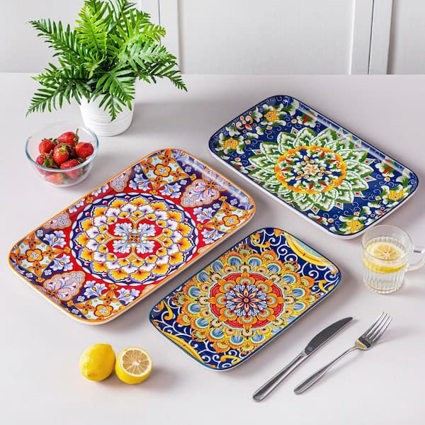 MALACASA 3-Piece Multi-Colored Porcelain Sushi Plates Set