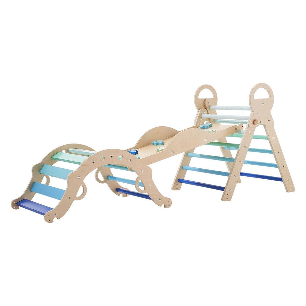 9-in-1 Toddler Montessori Climbing Set, Indoor Play Gym with Triangle Arch Ramp Cushion and 2 Wooden Cars, 150lbs., Blue price history on PriceWatchPro