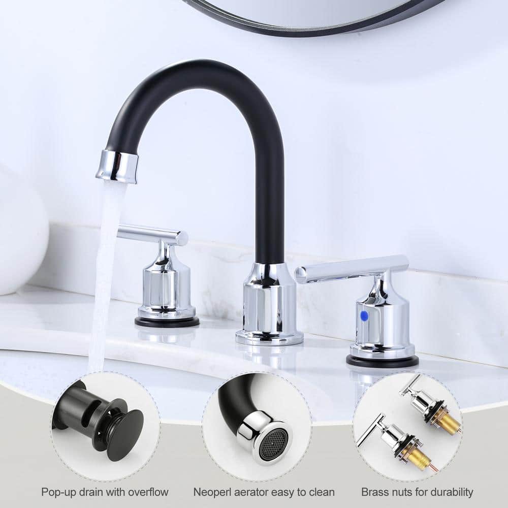 Polished Chrome and Black Stainless Steel Double Handle Bathroom Faucet