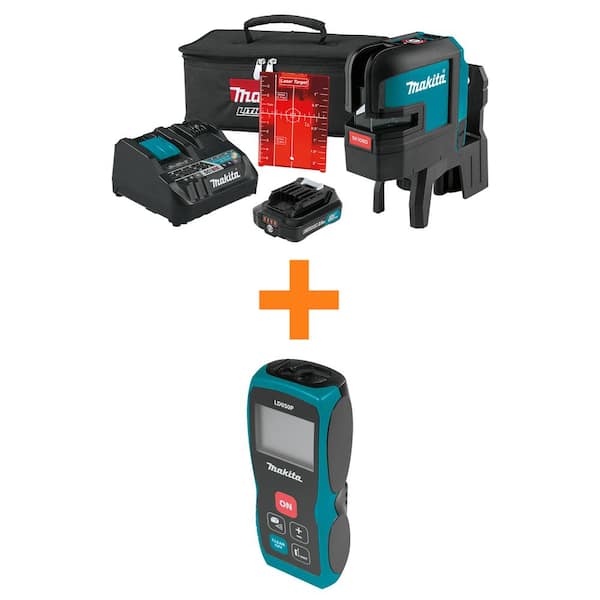 Makita 12V max CXT Self-Leveling Cross-Line/4-Point Red Beam Laser Kit (2.0  Ah) and 164 ft. Laser Distance Measure SK106DNAX-LD050 - The Home Depot