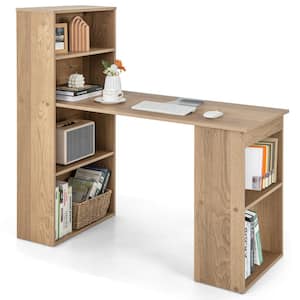 48 in. Rectangular Natural Wood Computer Desk with Bookcase, CPU Stand Space-Saving Reversible Writing Desk