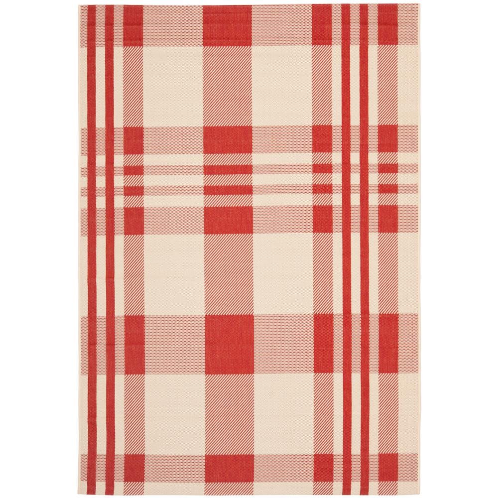 Red and Bone Plaid Outdoor Synthetic Area Rug