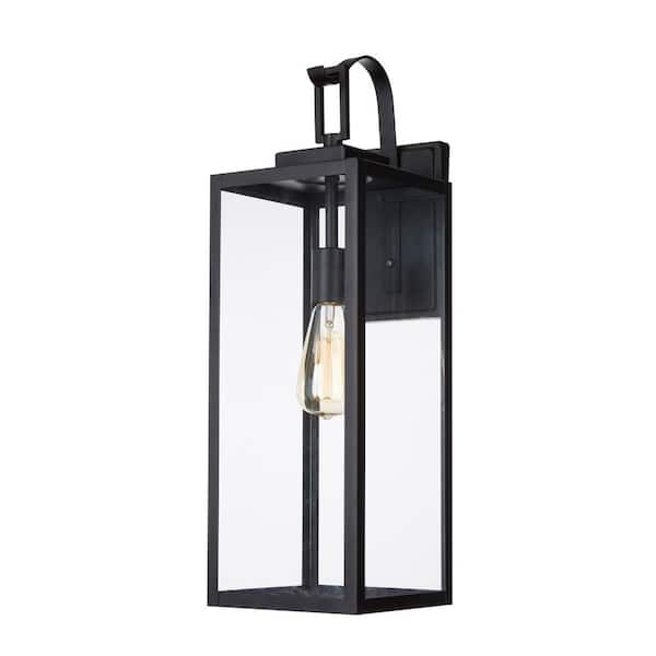 Hukoro Foothill 22.6 in.1-Light Matte Black Outdoor Wall Lantern Sconce with Clear Glass