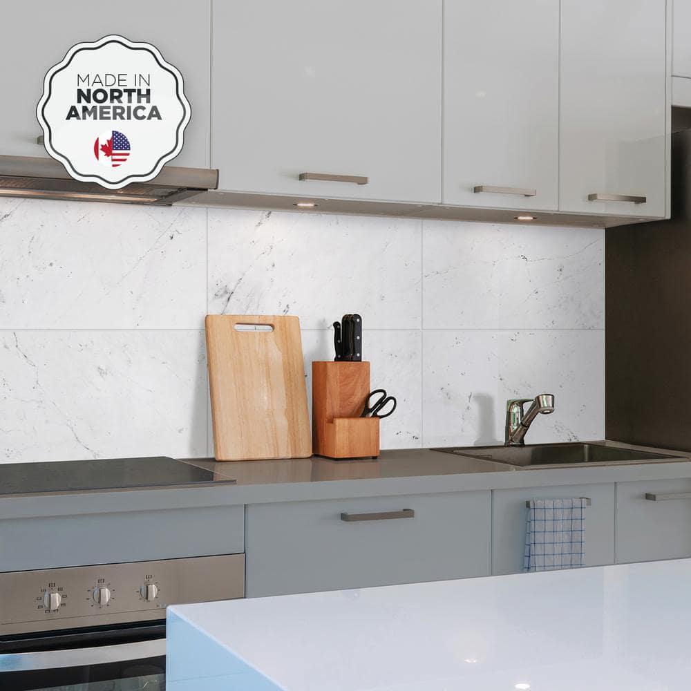 Glossy White Marble Peel and Stick Backsplash Tile