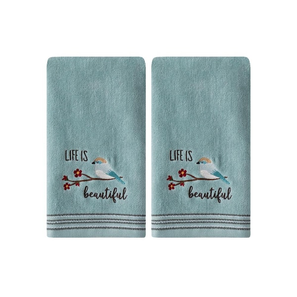Unbranded Aqua 100% Cotton Life is Beautiful Hand Towel (2-Pack)