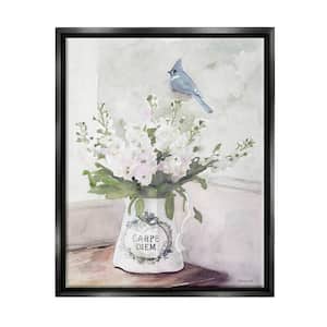 Cardinal on Spring Bouquet Carpe Watercolor by Stellar Design Studio Floater Frame Animal Wall Art Print 21 in. x 17 in.