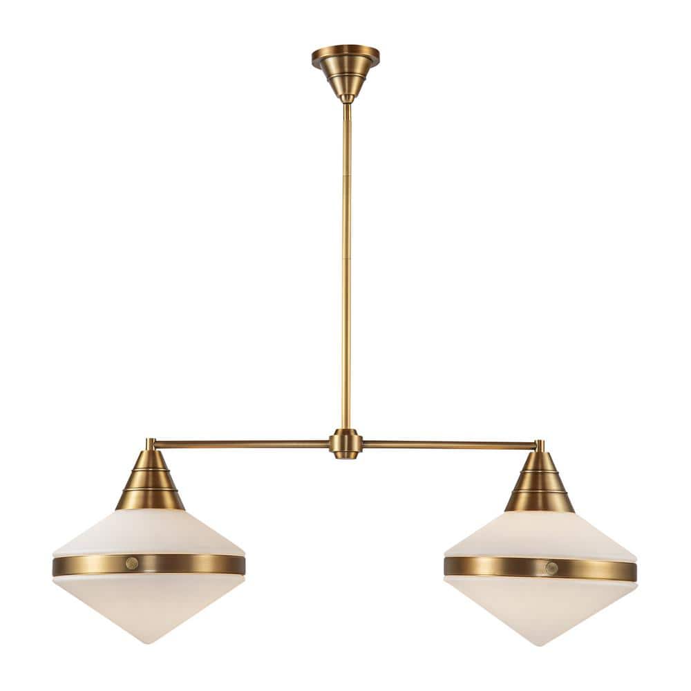 Vintage Brass and Opal Glass 2-Light Island Pendant