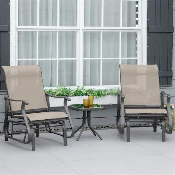 SUNMTHINK Sliding Outdoor Garden Patio Lounger Chair with Steel Frame and Square Table