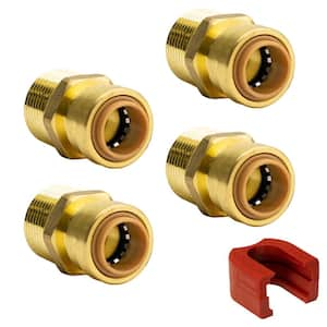 1/2 in. Push-to-Connect x 3/4 in. MNPT (Male Thread) Brass Reducing Adapter Fitting with SlipClip Release Tool (4-Pack)