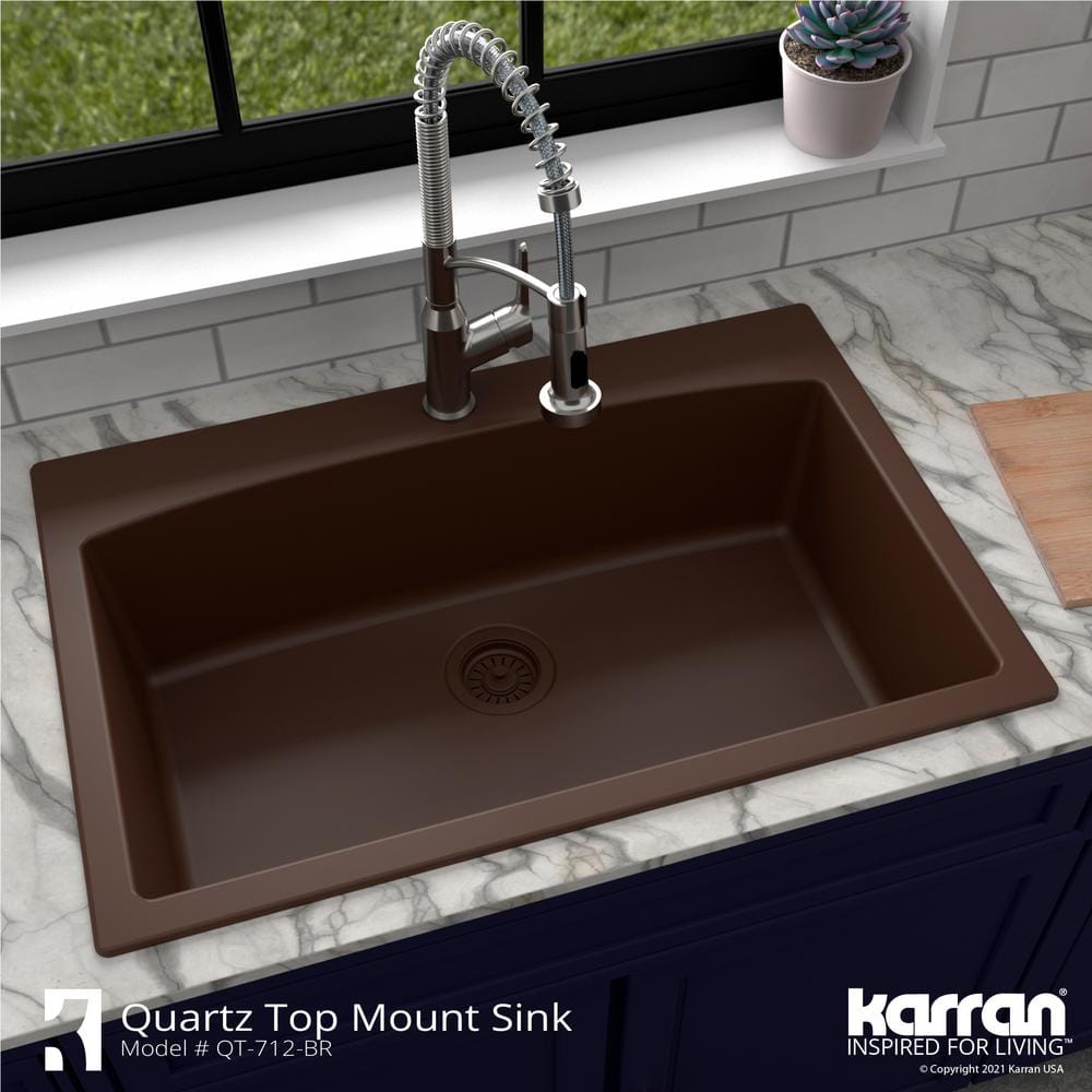 Brown Quartz Composite 33'' Single Bowl Kitchen Sink