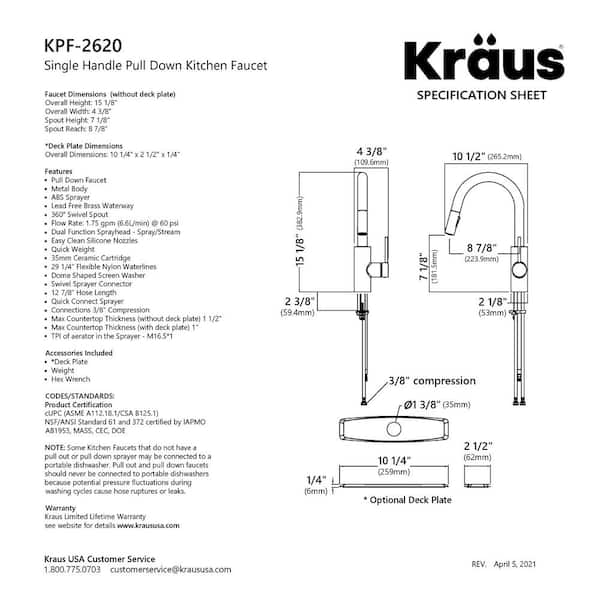 Kraus KPF-2620CH Oletto Single Lever Pull Down Kitchen Faucet, 16 store Inch, Chrome