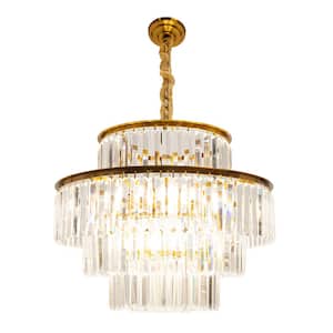 23.62 in. 10-Light 4-Tier Gold Modern Luxury K9 Crystal Pendant Light(Without Remote Control)