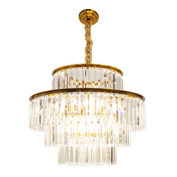 OUKANING 23.62 in. 10-Light 4-Tier Gold Modern Luxury K9 Crystal Pendant Light(Without Remote Control)
