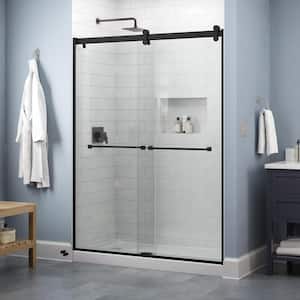 Contemporary 58-1/2 in. W x 71 in. H Frameless Sliding Shower Door in Matte Black with 1/4 in. Tempered Clear Glass