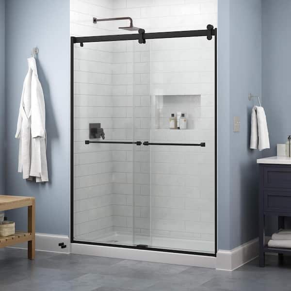 Delta Contemporary 58-1/2 in. W x 71 in. H Frameless Sliding Shower Door in Matte Black with 1/4 in. Tempered Clear Glass