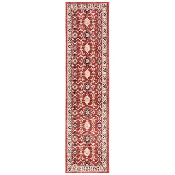 SAFAVIEH Charleston Red/Ivory 2 ft. x 8 ft. Floral Border Runner Rug