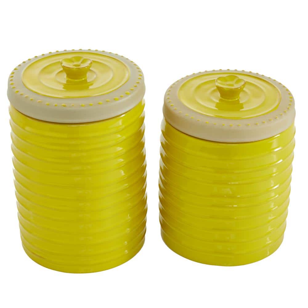 Yellow Ceramic Farmhouse Canister Set with Grooves
