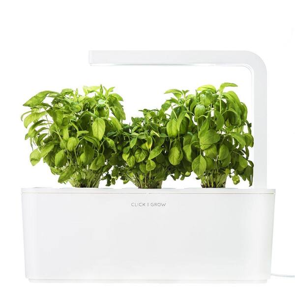 Click and Grow Smart Herb Garden with 3 Basil Cartridges Indoor Culinary Herb Grow Kit (White Lid)