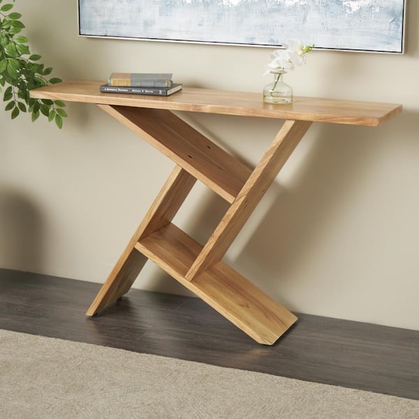 Litton Lane 48 in. Brown Wood Rectangle Console Table with Geometric Patterned Legs