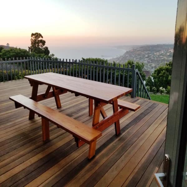 Outdoor 1905 Super Deck Finished 7 ft. Redwood Picnic Table with