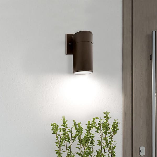 Brown LED Outdoor Wall Cylinder Light with Dusk to Dawn Sensor