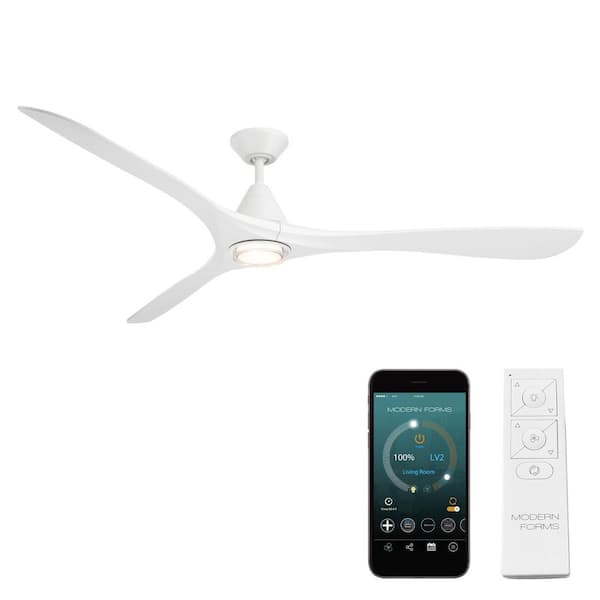 Carve 72 in. Smart Indoor/Outdoor Matte White Standard Ceiling Fan Selectable CCT Integrated LED and Remote