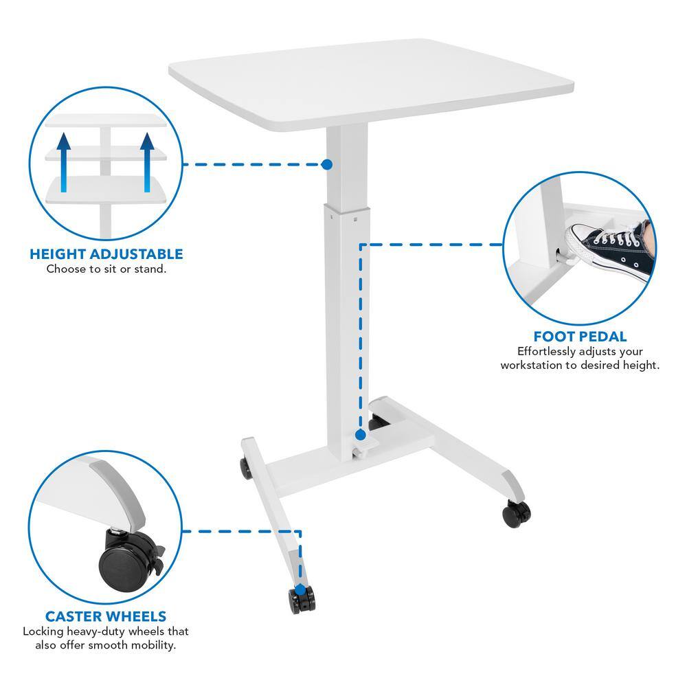 White Adjustable Height Rolling Laptop Cart with Pneumatic Lift