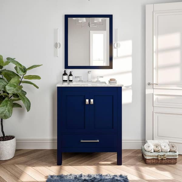 Aberdeen 24 in. Single Sink Blue Bath Vanity with White Carrara Quartz Top (Assembled)